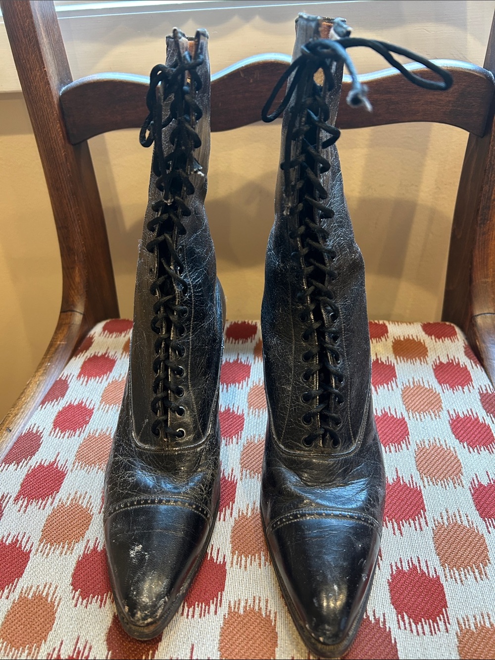 Vintage Black Lace-Up Victorian Steam Punk Lace Up Boots Sz 5 Narrow
